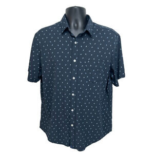 UNTUCKit Flynn Performance Nylon Shirt Stretch Navy Blue Floral Mens Large